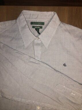 Lauren Ralph Lauren XL Blue White Embroidered Logo Button Up w Logo Casual